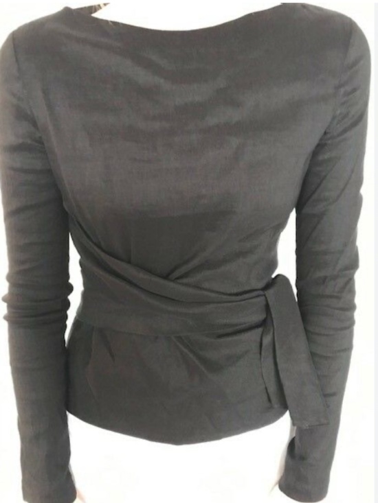 Zara Tops - Zara Charcoal Boat Neck Tie Waist Long Sleeve Women's Top | Size Large